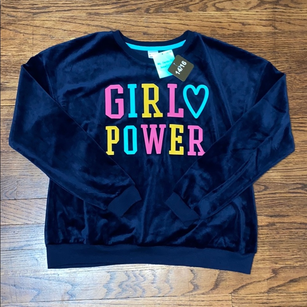 navy blue girl power sweatshirt